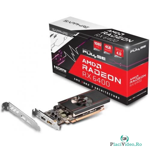 SAPPHIRE Placa video Sapphire AMD Radeon RX 6400 Pulse 4GB, GDDR6, 64bit, Low Profile la 816.95 lei ron